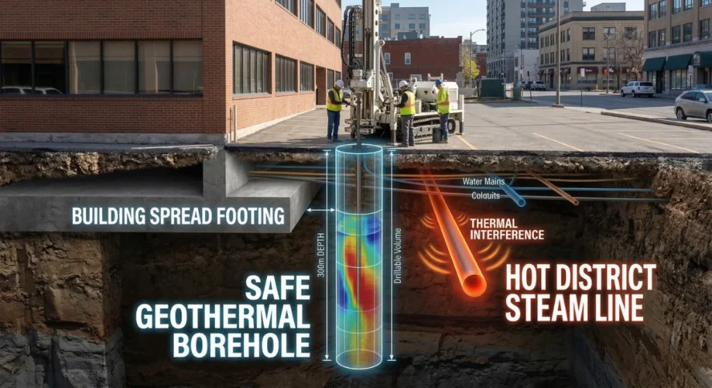 Geothermal borefield and drilling equipment.