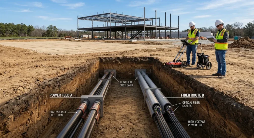 Construction site with underground utility lines