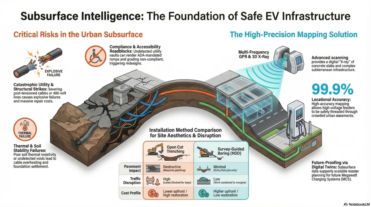 Diagram of underground survey process for EV infrastructure