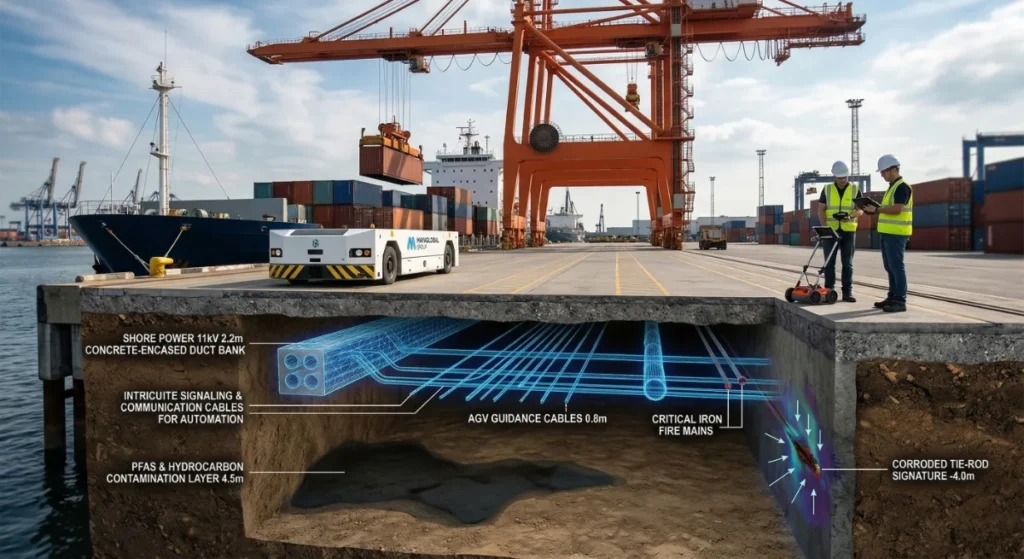 Marine terminal with underground utility mapping