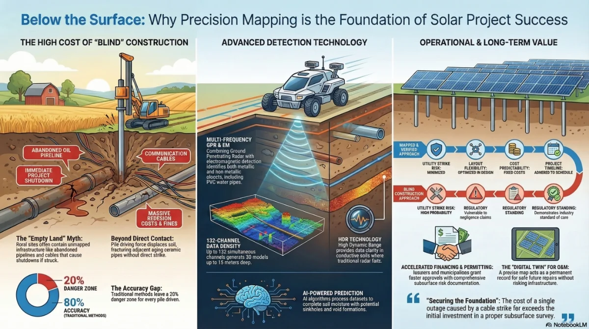 Infographic on solar construction and subsurface mapping