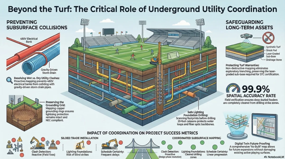 Illustration of underground utility coordination at sports complex