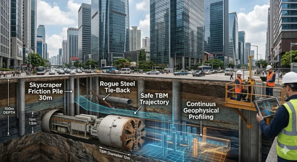 Cutaway view of urban subsurface geology