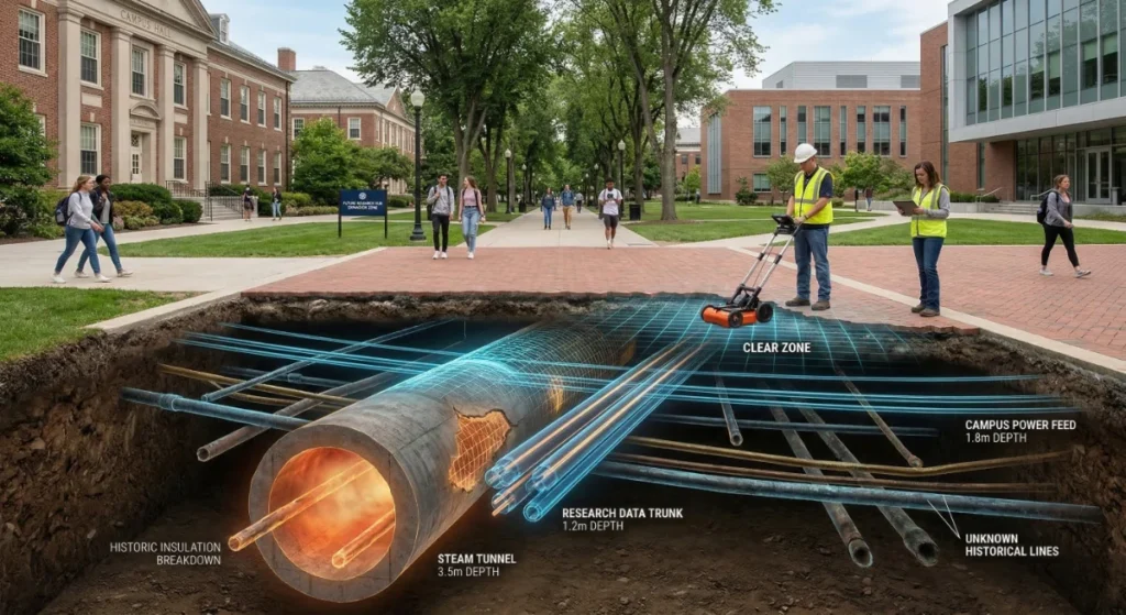 Underground infrastructure detection on a campus