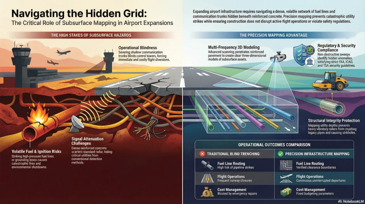 Infographic on subsurface mapping for airport expansions