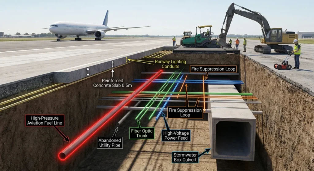Underground utility mapping near airport runway