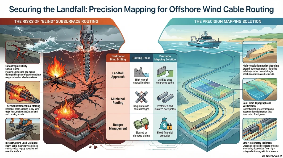 Infographic on offshore wind cable routing.