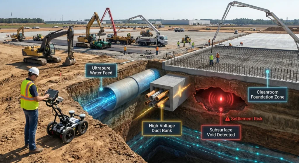 Underground utility survey with ultrapurified water feed