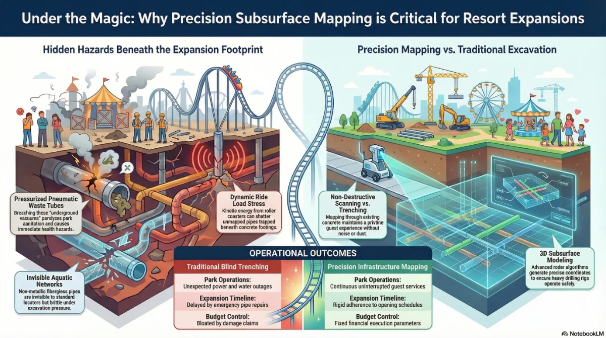 Infographic on precision subsurface mapping for theme parks