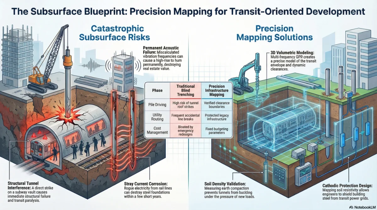 Infographic showing subsurface mapping for transit development