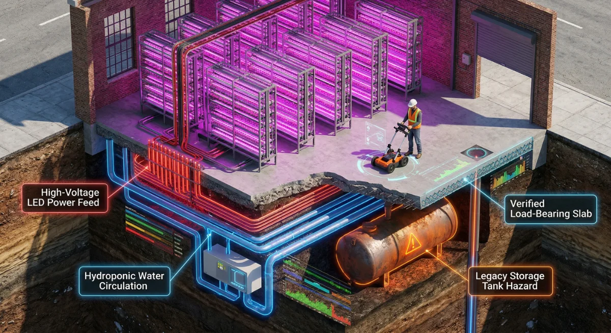 Hydroponic farm layout with utility mapping tools